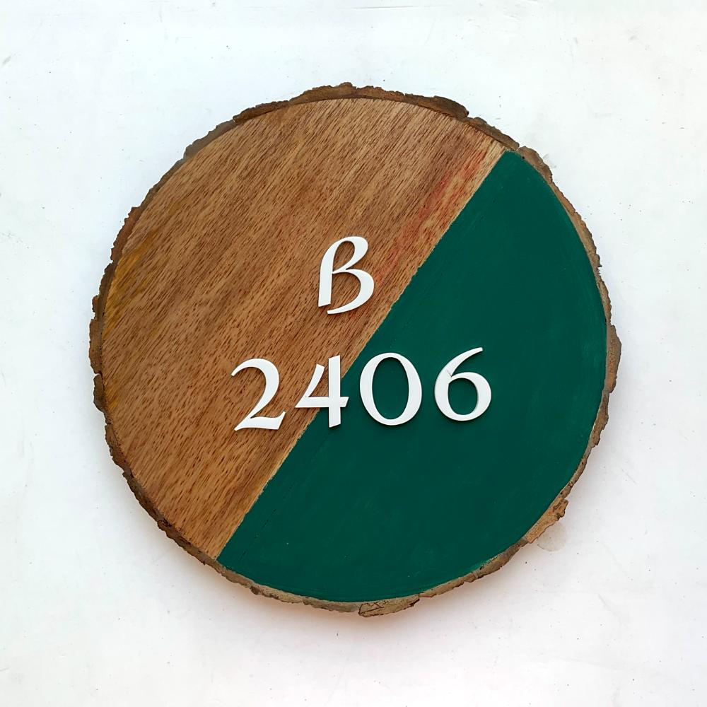 Modern Minimal Handcrafted Nameplate -Wood N Green - rangreli