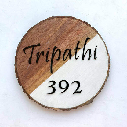 Modern Minimal Handcrafted Nameplate-Wood N White - rangreli