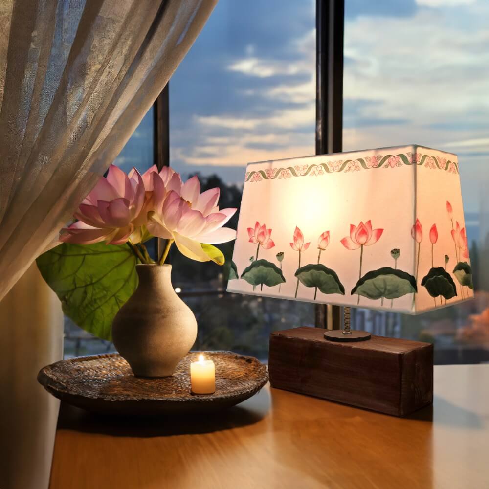 Rectangle Table Lamp - Lotus and buds Lamp 12006 - rangreli