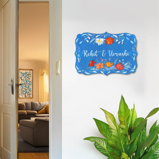 Handpainted Customized Name Plate - Victorian Orange Floral - rangreli