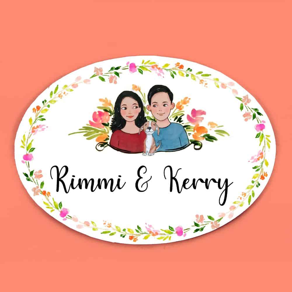 Handpainted Customized Name Plate - Pet Dog Couple Name Plate - rangreli