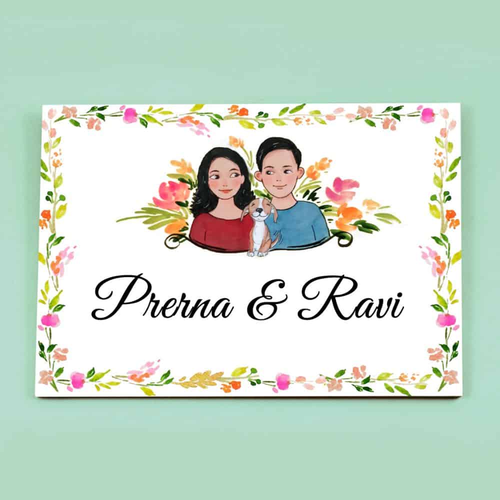 Handpainted Customized Name Plate - Pet Dog Couple Name Plate - rangreli