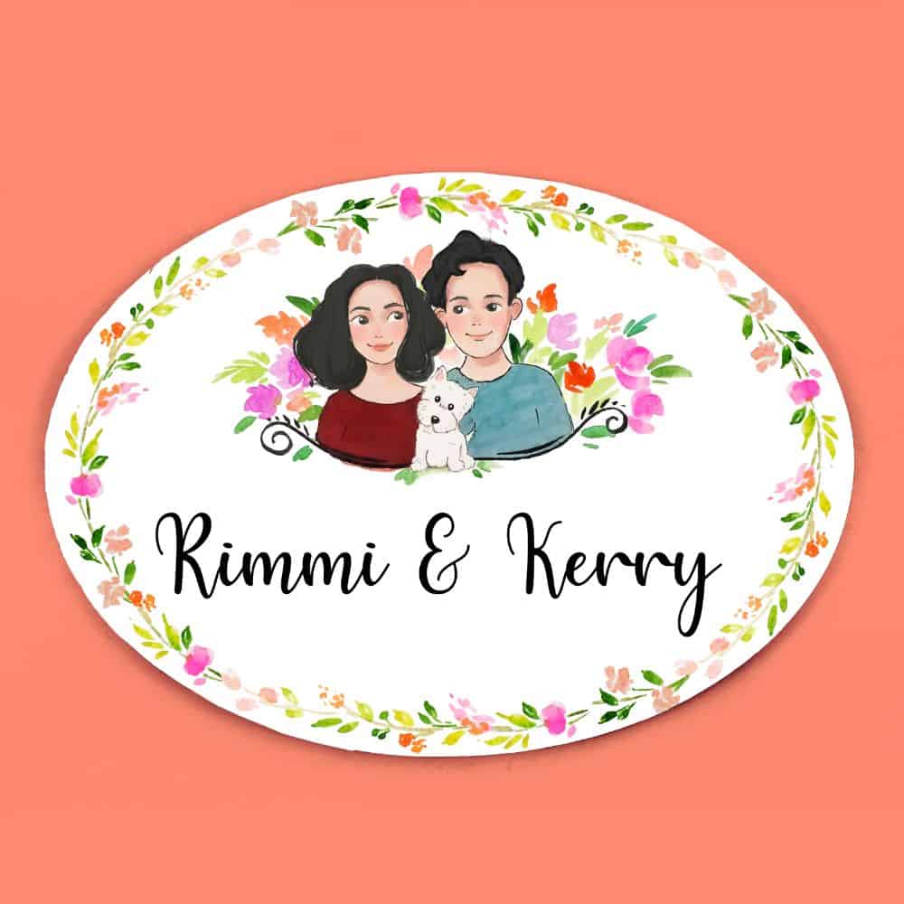 Handpainted Customized Name Plate - Pet Dog Couple Name Plate - rangreli