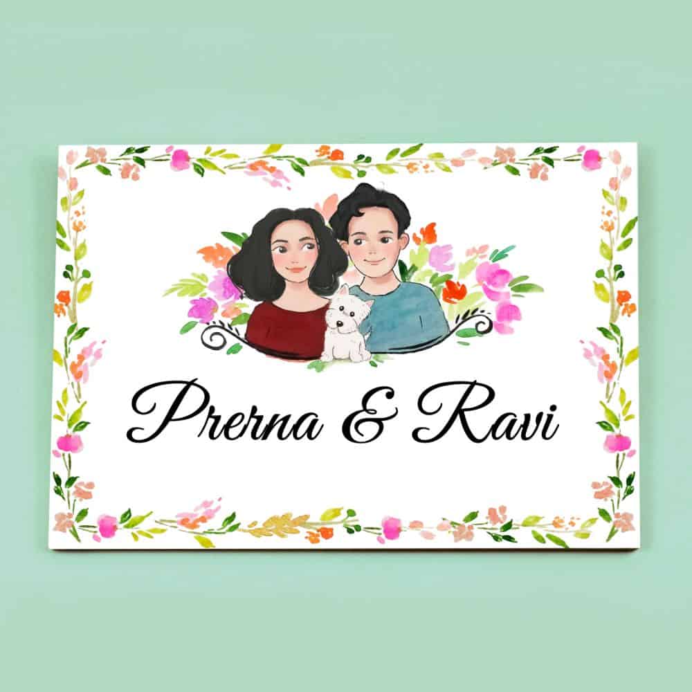 Handpainted Customized Name Plate - Pet Dog Couple Name Plate - rangreli