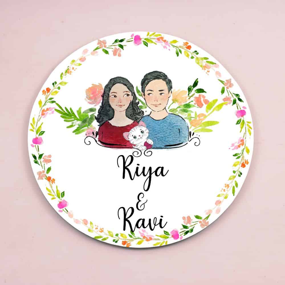 Handpainted Customized Name Plate - Couple with cat Name Plate - rangreli