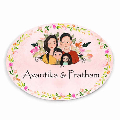 Handpainted Customized Name Plate - Family of 4 Name Plate - rangreli