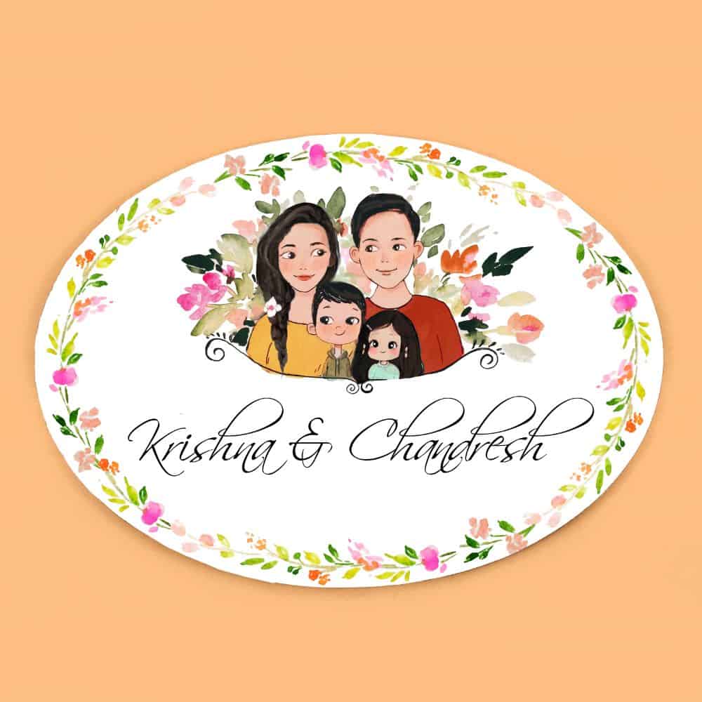 Handpainted Customized Name Plate - Family of 4 Name Plate - rangreli