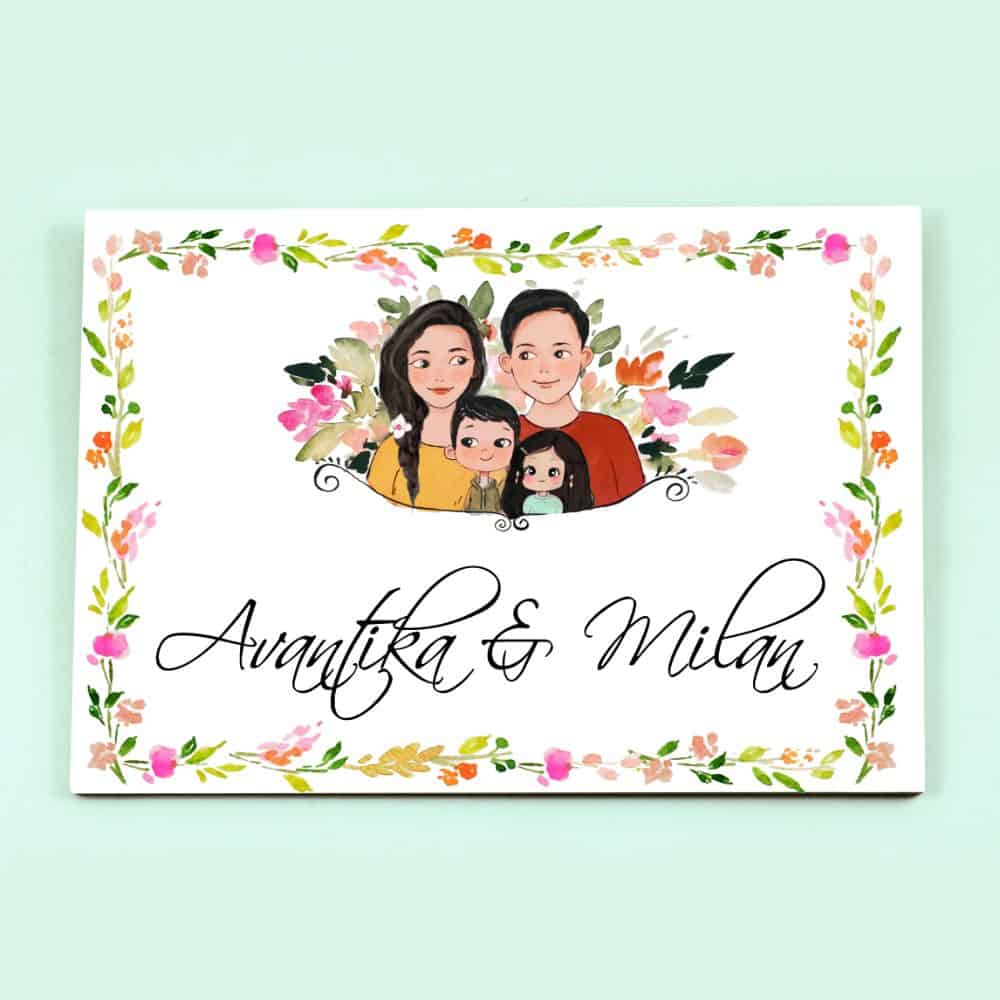 Handpainted Customized Name Plate - Family of 4 Name Plate - rangreli