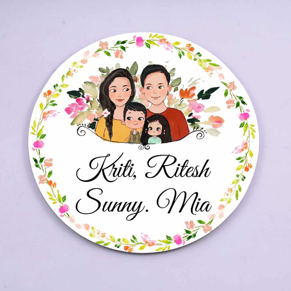 Handpainted Customized Name Plate - Family of 4 Name Plate - rangreli