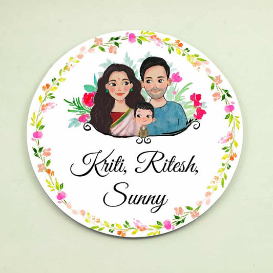 Handpainted Customized Name Plate - Family of 3 Name Plate - rangreli