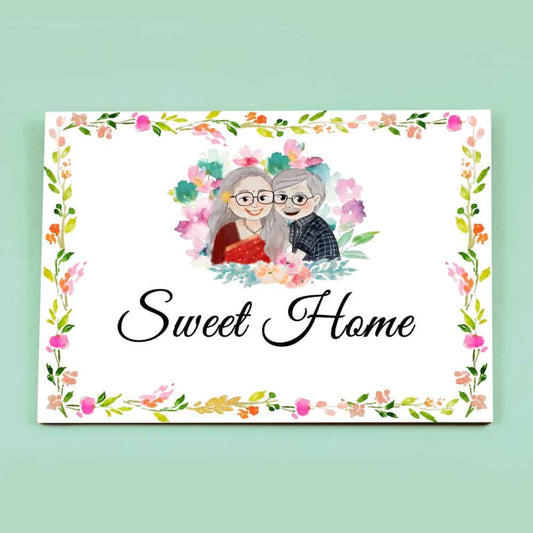 Handpainted Customized Name Plate - Old Couple Name Plate - rangreli