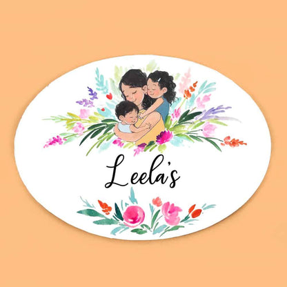 Handpainted Customized Name Plate - Mom and kids Name Plate - rangreli