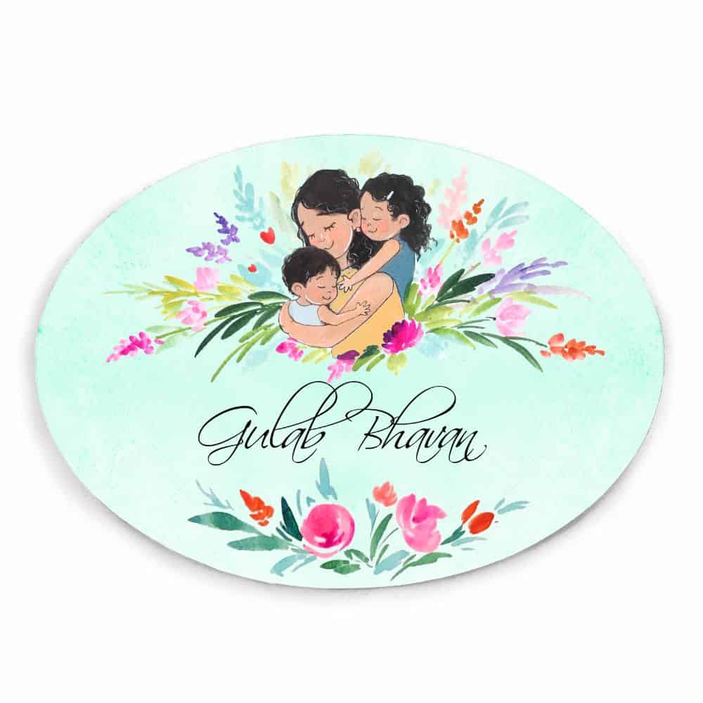 Handpainted Customized Name Plate - Mom and kids Name Plate - rangreli