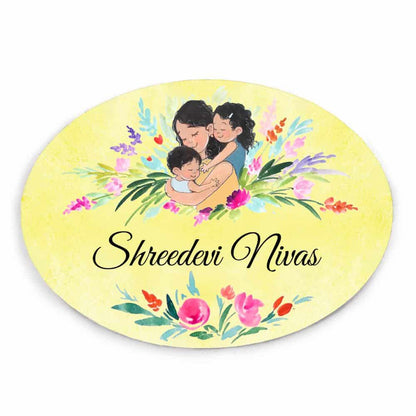 Handpainted Customized Name Plate - Mom and kids Name Plate - rangreli