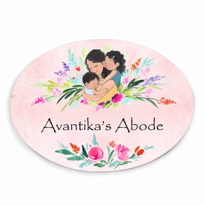 Handpainted Customized Name Plate - Mom and kids Name Plate - rangreli