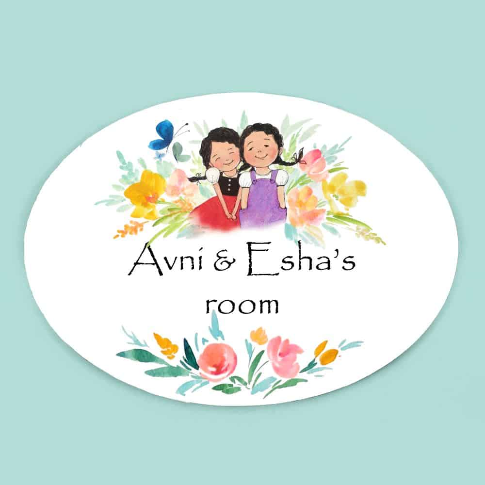 Handpainted Customized Name Plate - 2 Girls Name Plate - rangreli