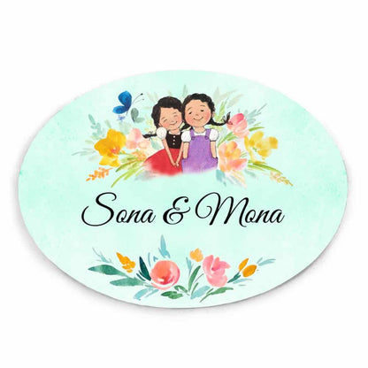 Handpainted Customized Name Plate - 2 Girls Name Plate - rangreli