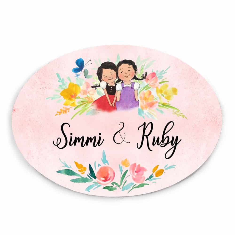 Handpainted Customized Name Plate - 2 Girls Name Plate - rangreli