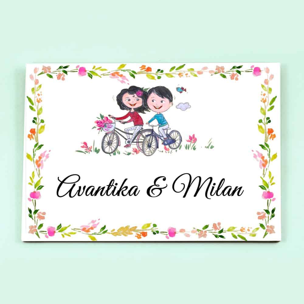 Handpainted Customized Name Plate - Couple on cycle Name Plate - rangreli