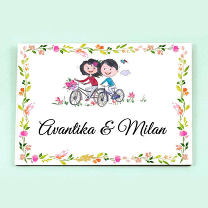 Handpainted Customized Name Plate - Couple on cycle Name Plate - rangreli