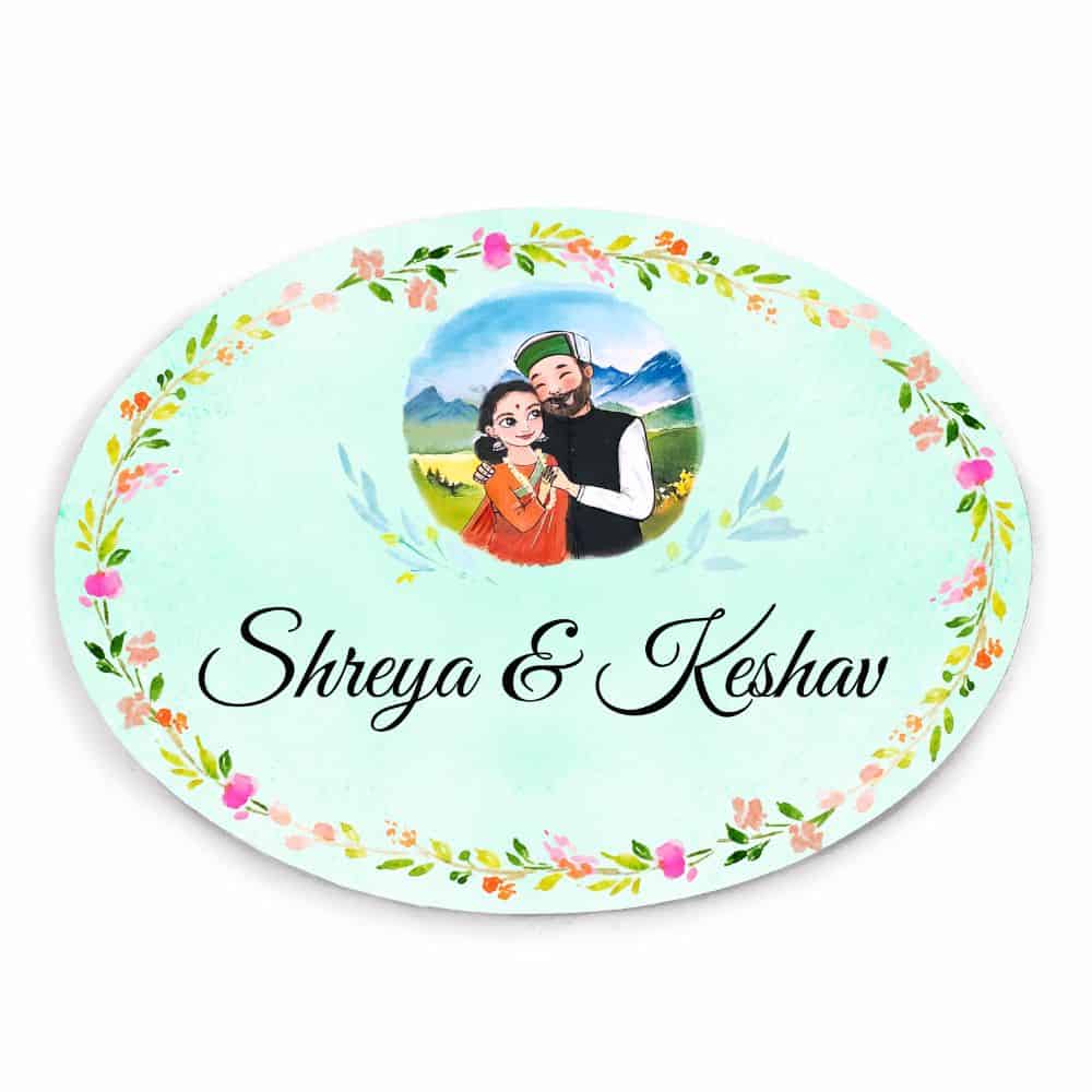 Handpainted Customized Name Plate - Himachali Couple Name Plate - rangreli