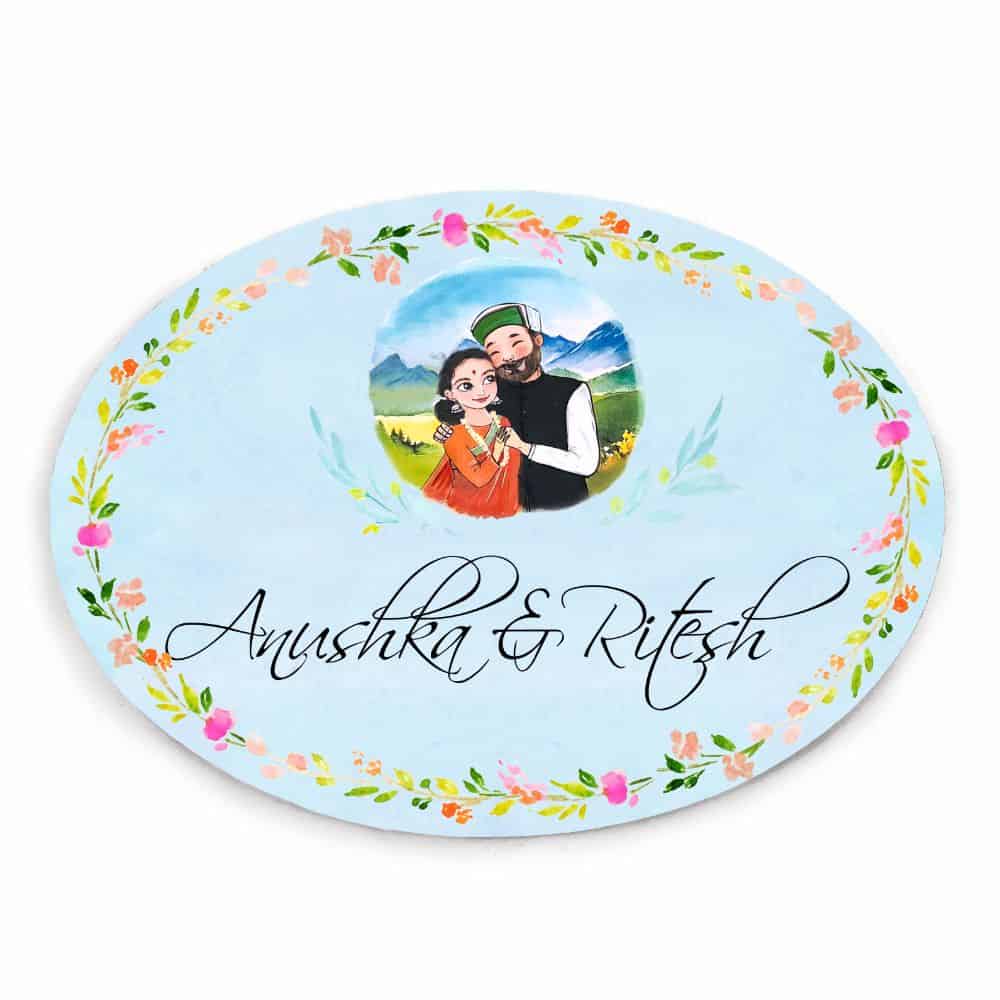 Handpainted Customized Name Plate - Himachali Couple Name Plate - rangreli