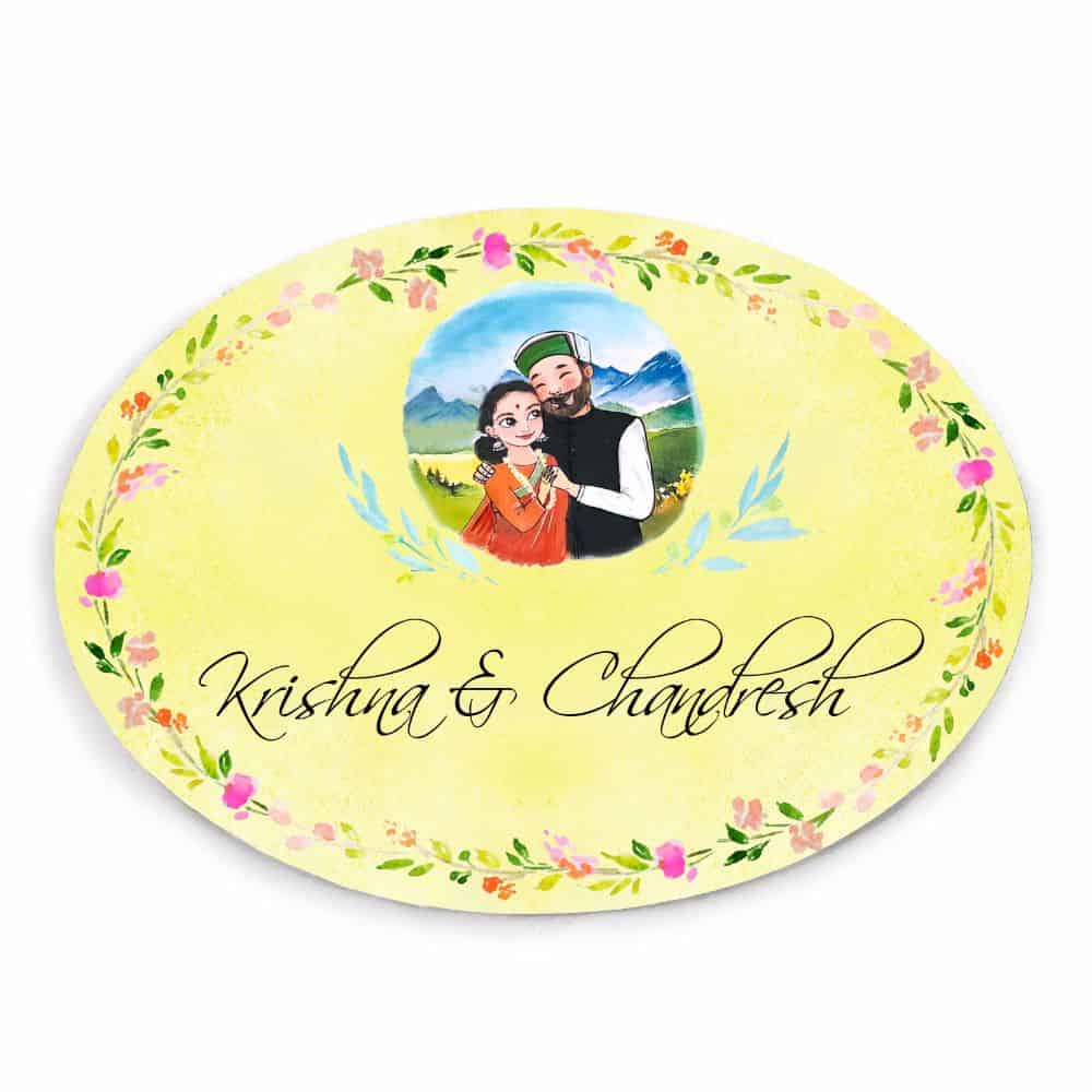 Handpainted Customized Name Plate - Himachali Couple Name Plate - rangreli