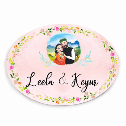 Handpainted Customized Name Plate - Himachali Couple Name Plate - rangreli