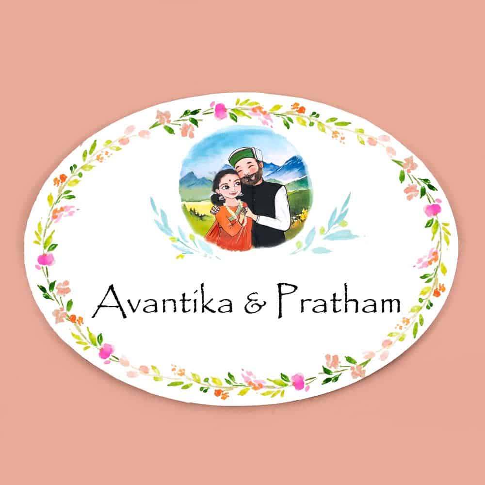 Handpainted Customized Name Plate - Himachali Couple Name Plate - rangreli