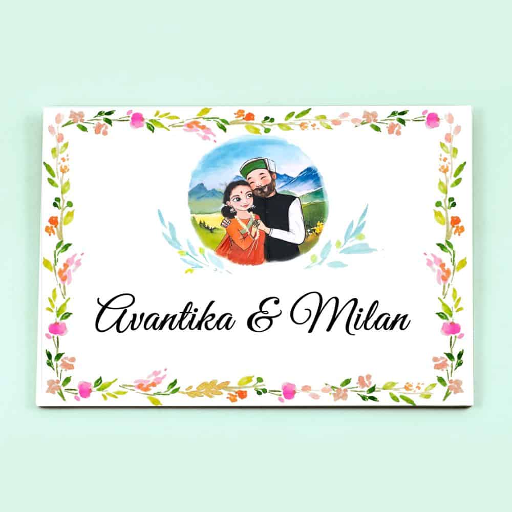 Handpainted Customized Name Plate - Himachali Couple Name Plate - rangreli