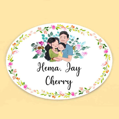 Handpainted Customized Name plate -Couple with Baby Boy Name Plate - rangreli