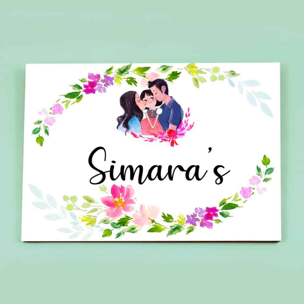 Handpainted Customized Name plate - Cute Family  Name Plate - rangreli