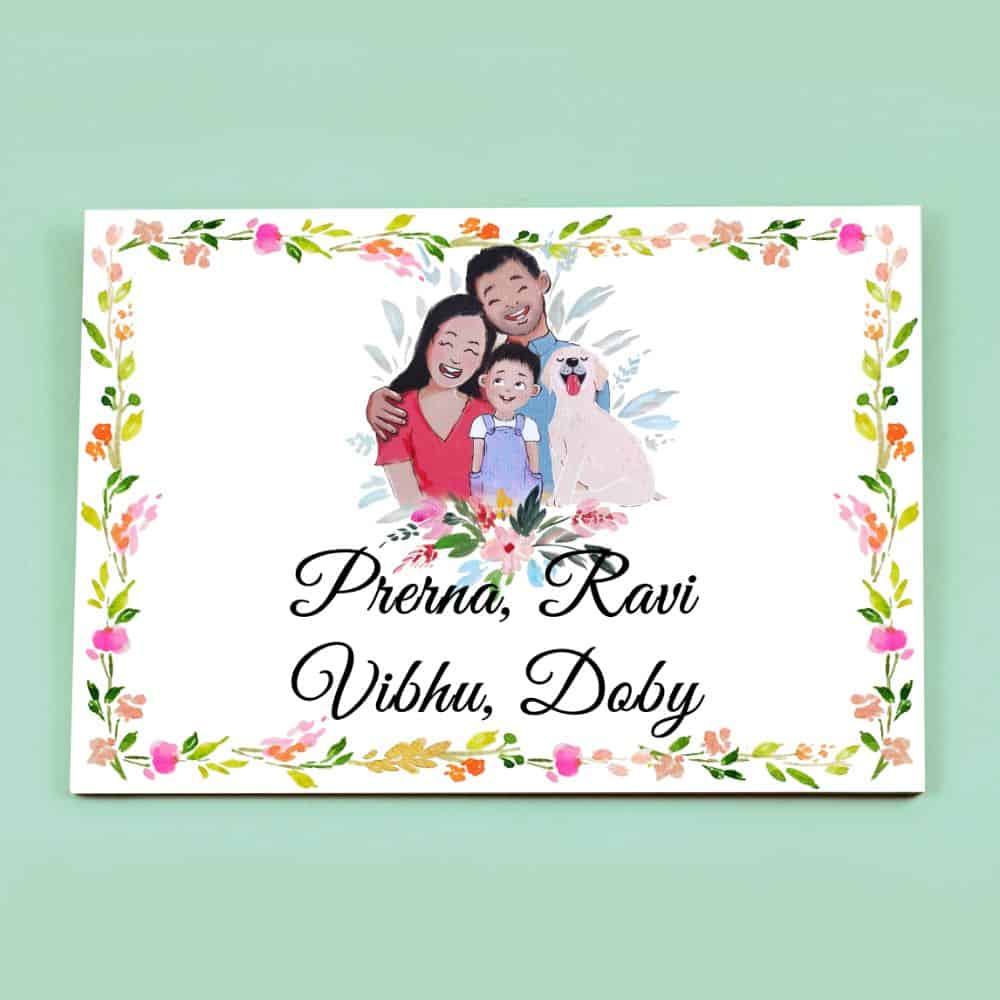 Handpainted Customized Name Plate - Family Name Plate with pet - rangreli