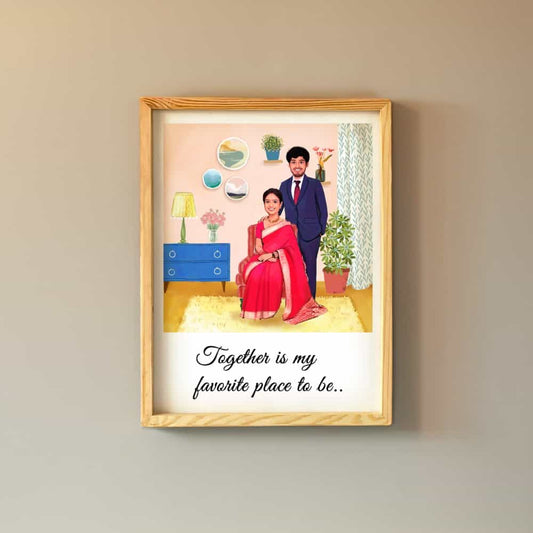 Rectangle Photo based Family Illustration Portrait - Best Couple - rangreli