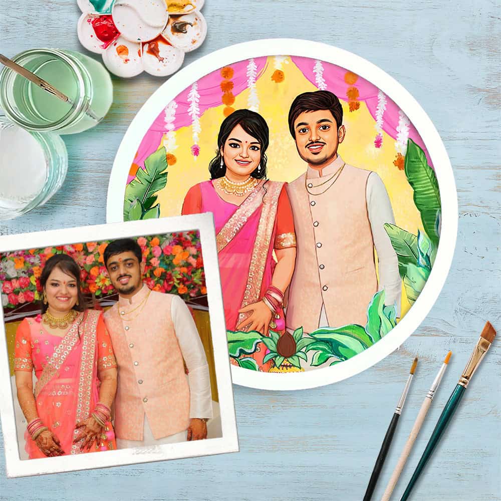 Handpainted Personalized Character Nameplate Wedding Couple- Full frame - rangreli