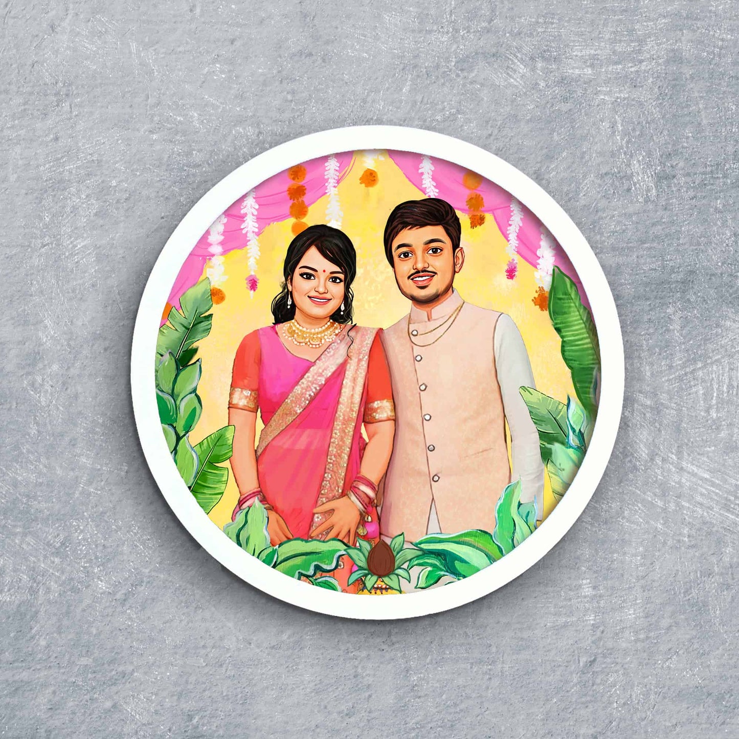 Handpainted Personalized Character Nameplate Wedding Couple- Full frame - rangreli