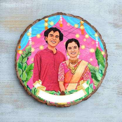 Handpainted Personalized Illustration Bark Nameplate - Festive Season - rangreli