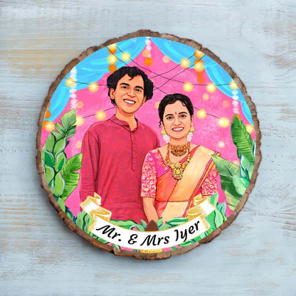 Handpainted Personalized Illustration Bark Nameplate - Festive Season - rangreli