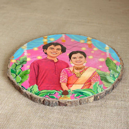 Handpainted Personalized Illustration Bark Nameplate - Festive Season - rangreli