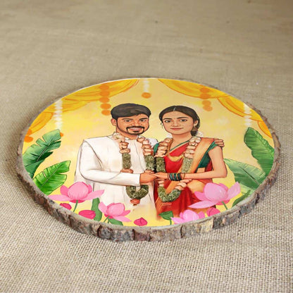 Handpainted Personalized Illustration Bark Nameplate - Wedding Couple - rangreli