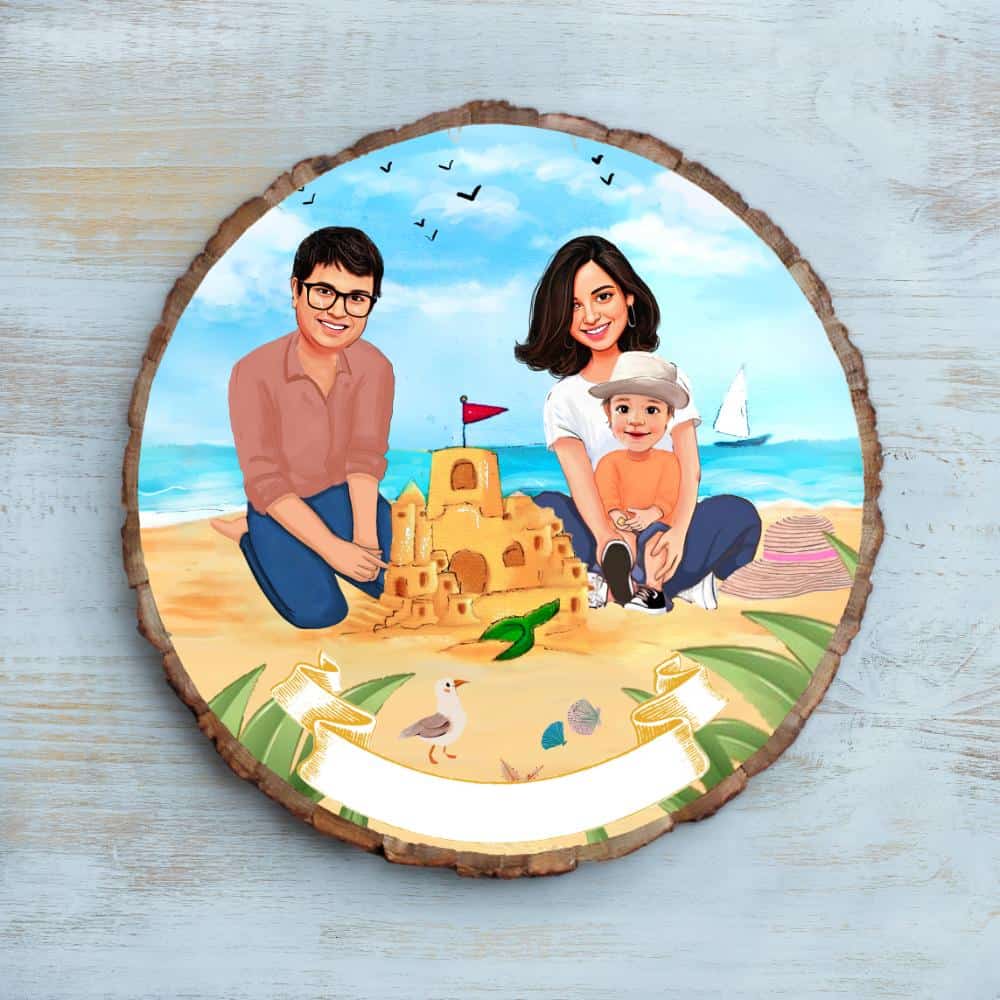 Handpainted Personalized Illustration Bark Nameplate - Beach Fun - rangreli