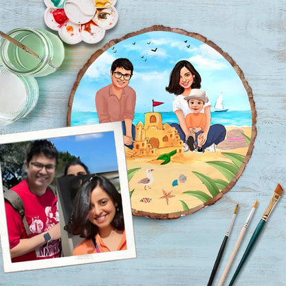 Handpainted Personalized Illustration Bark Nameplate - Beach Fun - rangreli