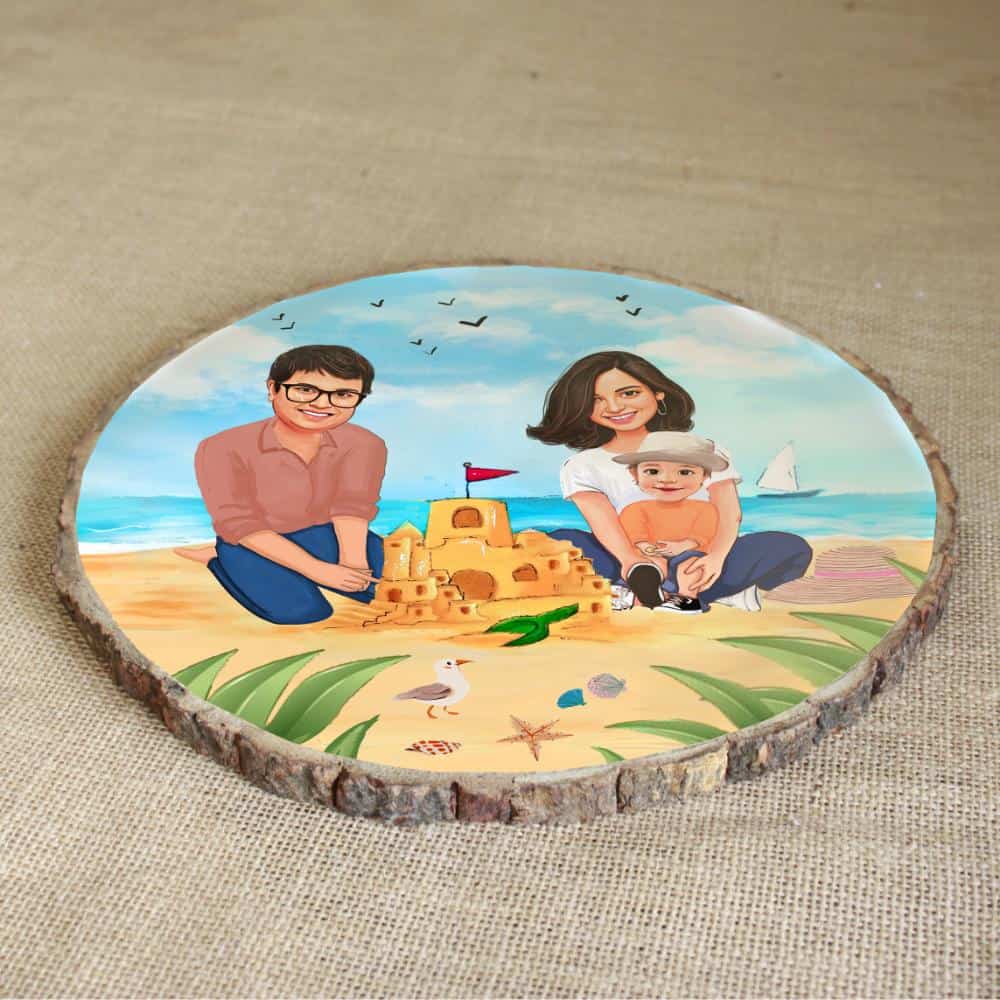 Handpainted Personalized Illustration Bark Nameplate - Beach Fun - rangreli