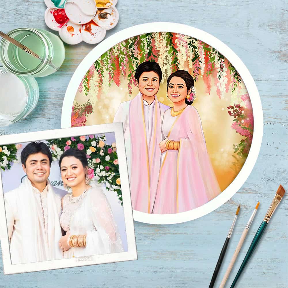 Handpainted Personalized Character Nameplate Wedding Couple1- Full frame - rangreli