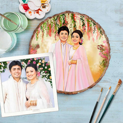 Handpainted Personalized Illustration Bark Nameplate - Wedding Couple1 - rangreli