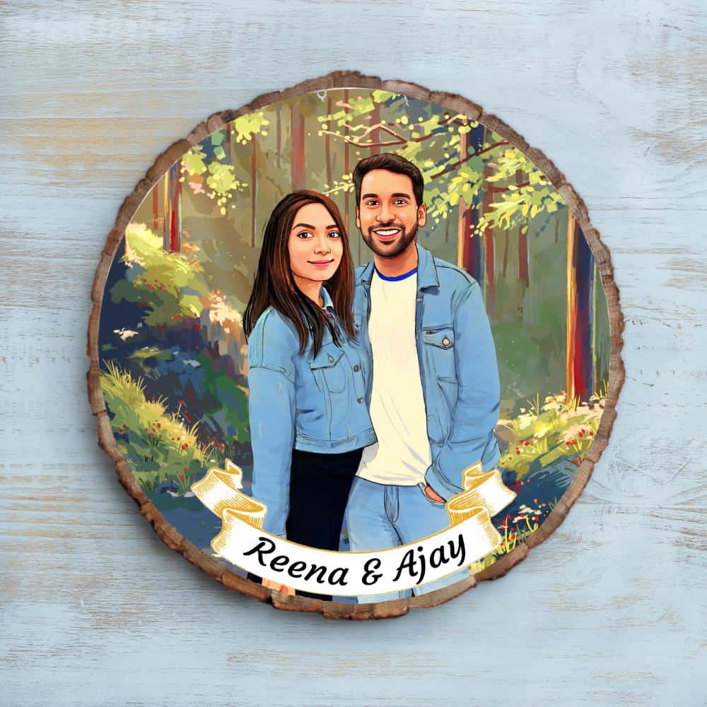 Handpainted Personalized Illustration Bark Nameplate - Holiday Couple9 - rangreli