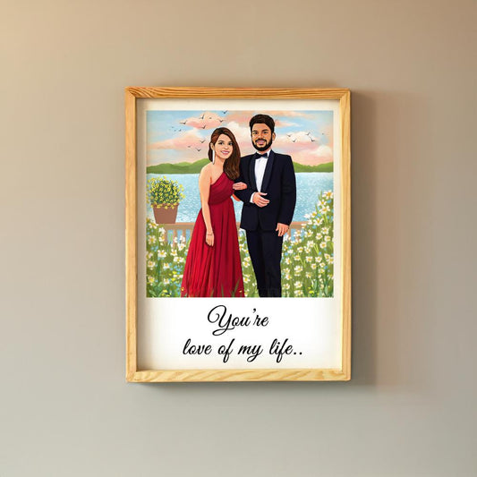 Rectangle Photo based Family Illustration Portrait - Handsome Couple By the Lake