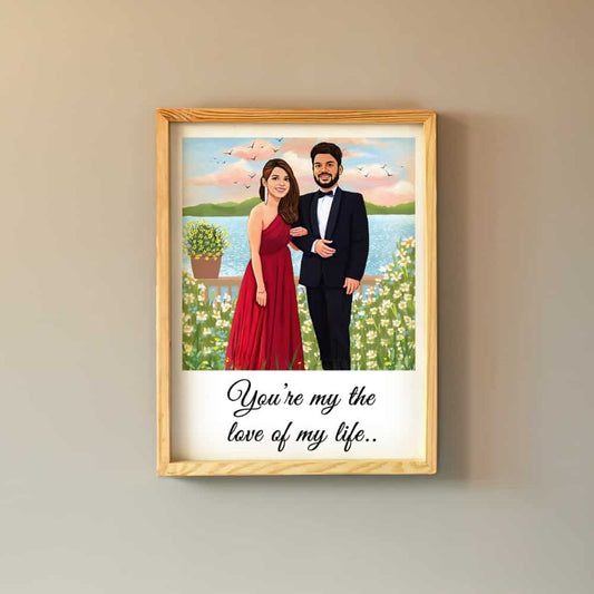 Rectangle Photo based Family Illustration Portrait - Handsome Couple By the Lake - rangreli