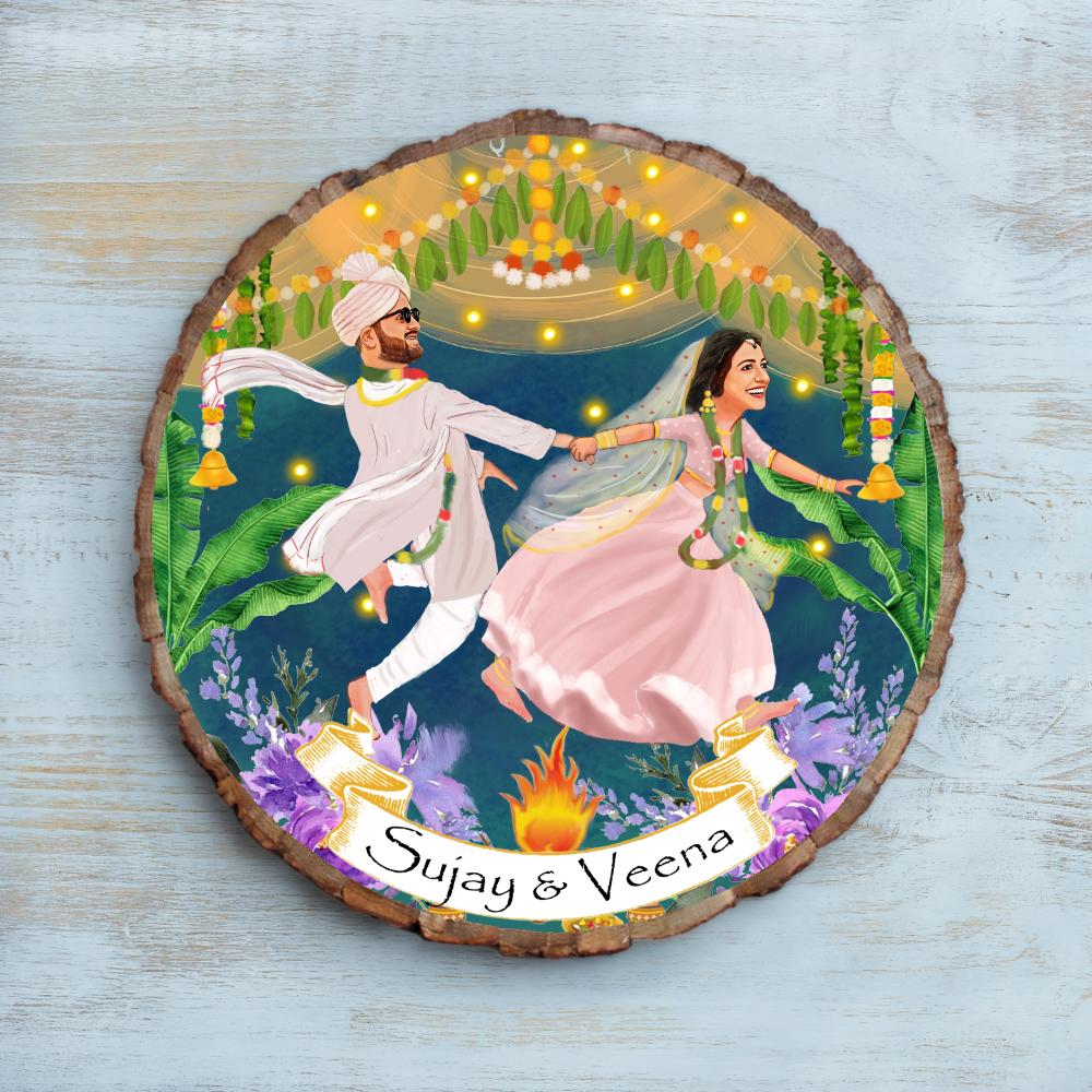 Handpainted Personalized Illustration Bark Nameplate - Wedding Feras - rangreli