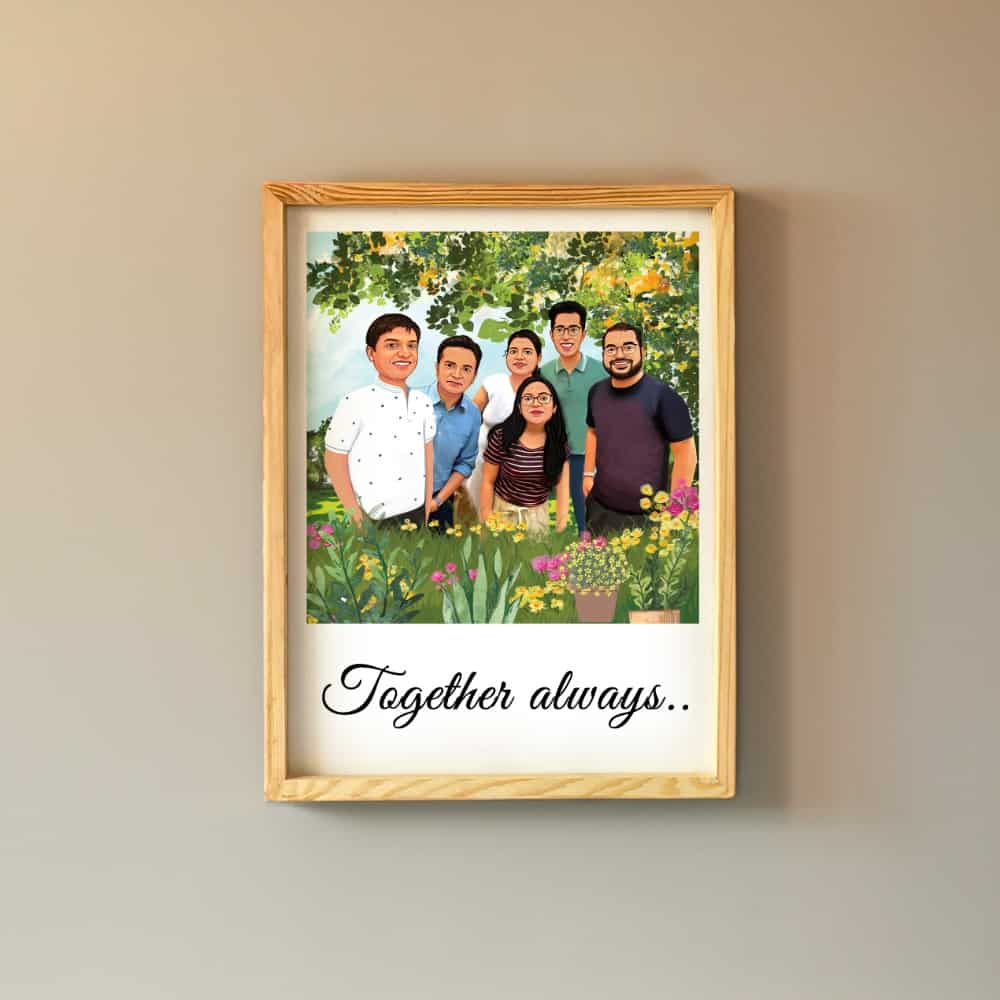 Rectangle Photo based Family Illustration Portrait - Family in the Garden - rangreli